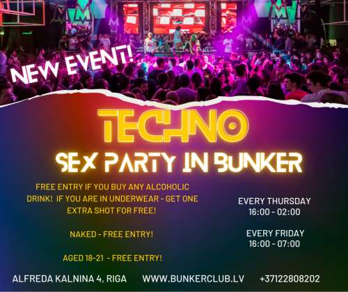 New event! Techno Sex Party in BUNKER (MEN only)! Every Thursday 16:00 - 02:00 E…